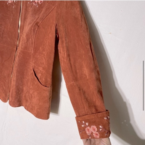 Vintage Guillaume Coral Orange Full Zip Embroidered Suede Jacket M - Picture 7 of 11